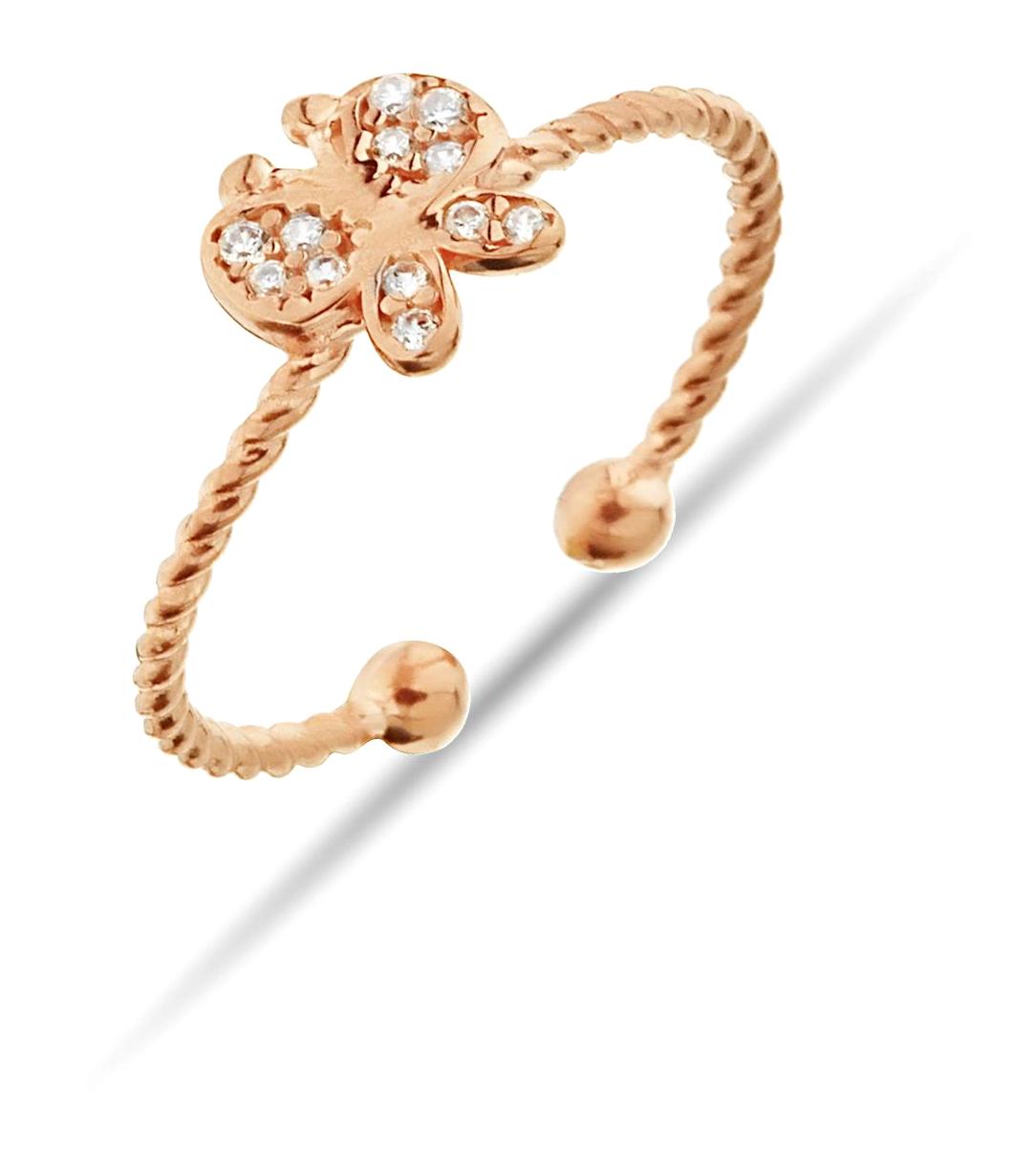 Argentum Concept Kelebek Beyaz Taşlı 925 Ayar Rose Gold Altın Yüzük