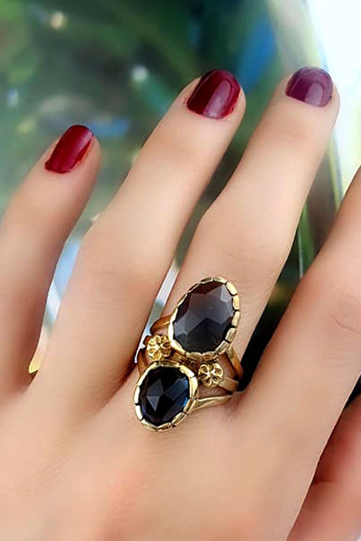 Oseshop Siyah Labradorit Taşlı 925 Ayar Altın Yüzük