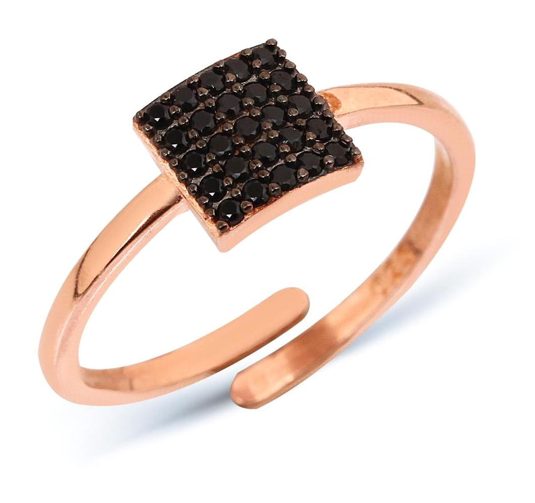 Argentum Concept Siyah Taşlı 925 Ayar Rose Gold Altın Yüzük