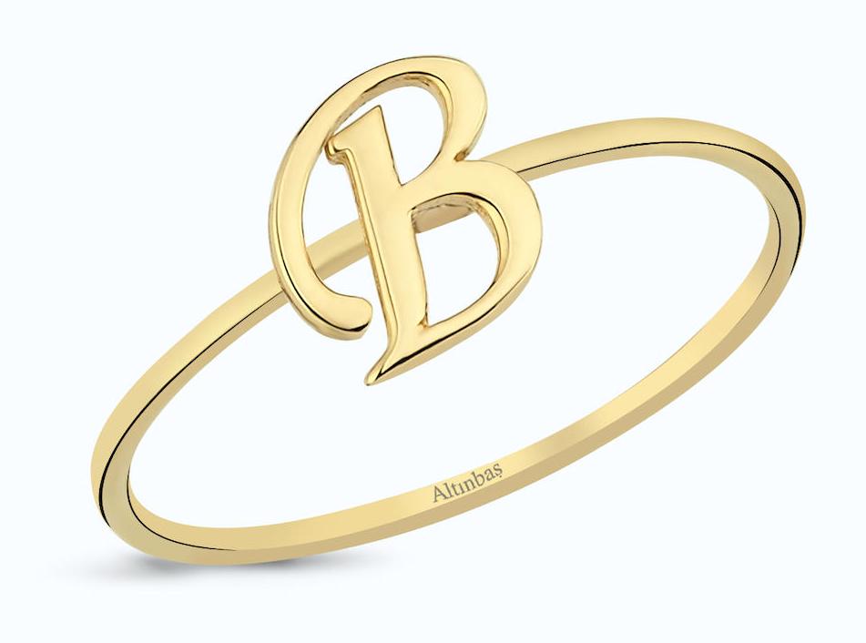 Altınbaş Beyaz B Harfli Rose Gold Altın Yüzük
