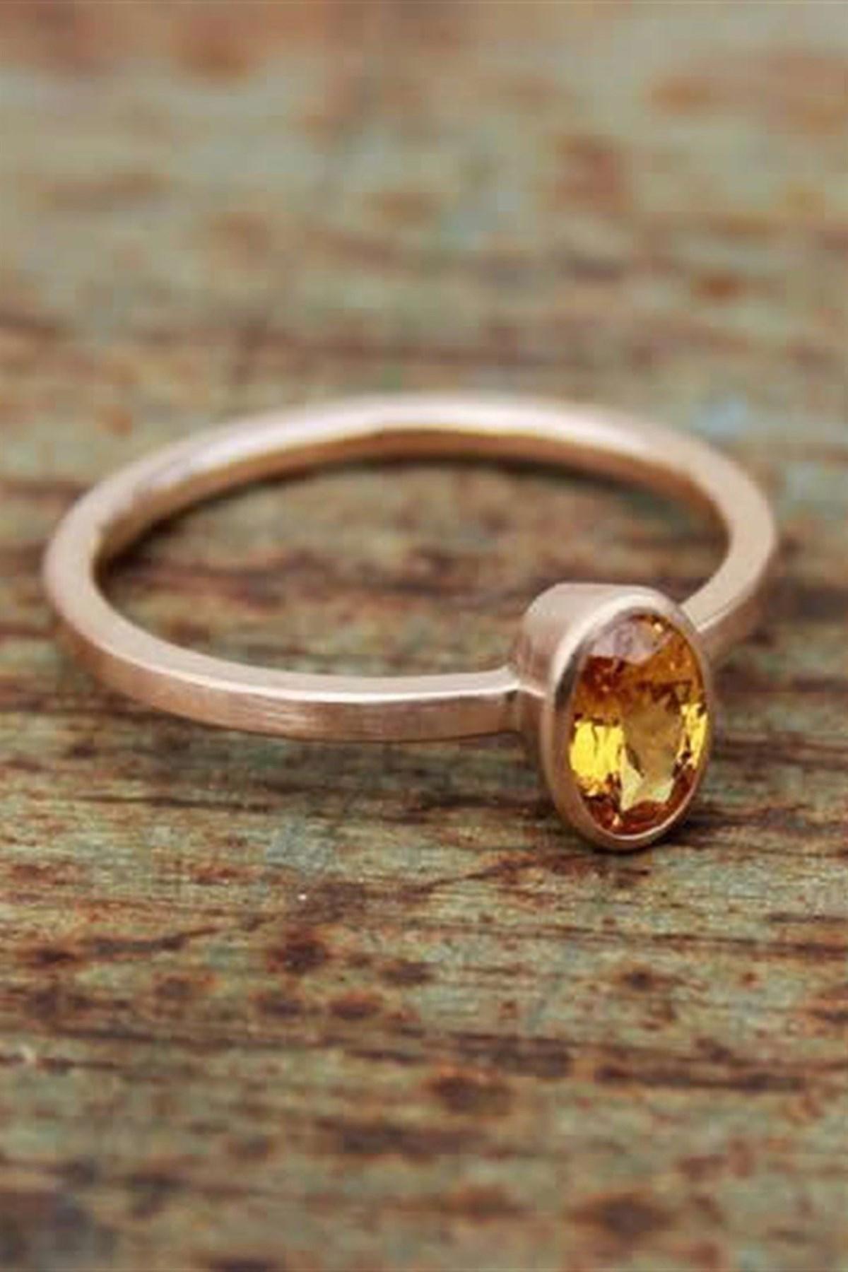 Aykan Kuyumculuk Sarı Topaz Taşlı 14 Ayar Altın Yüzük