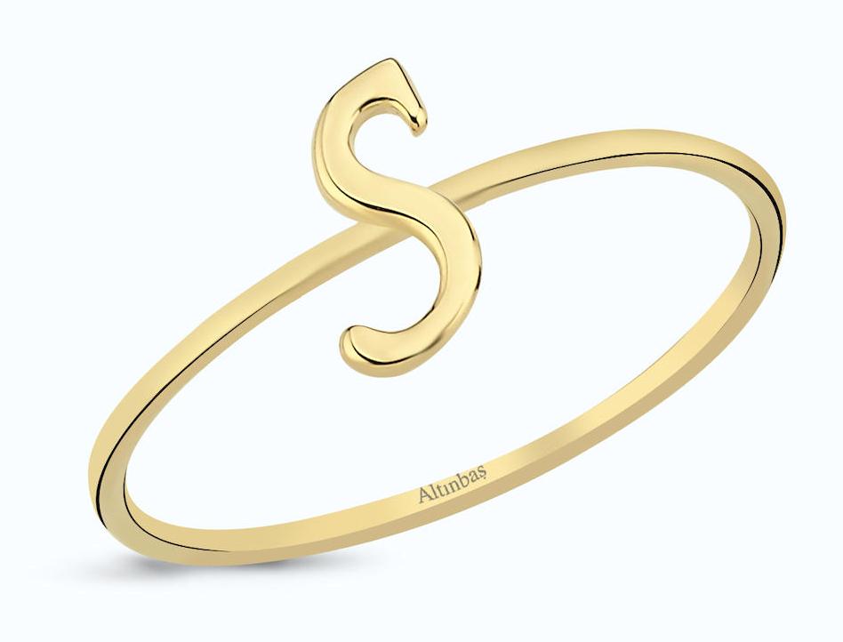 Altınbaş Beyaz S Harfli 14 Ayar Rose Gold Altın Yüzük