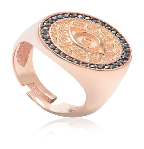 Coşar Silver Siyah Taşlı Montürlü Rose Gold Altın Yüzük