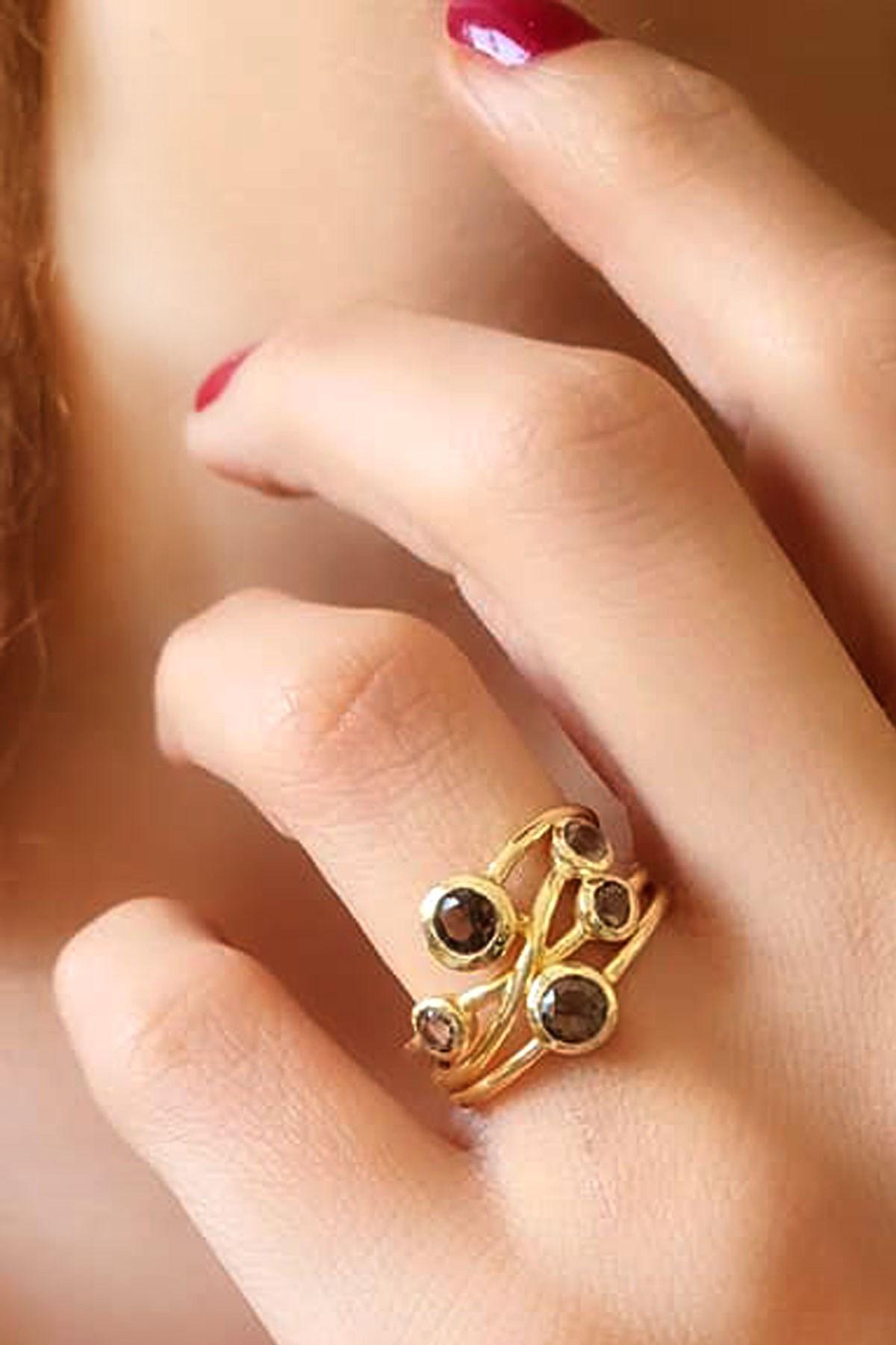 Oseshop Smoky Kuvrars Taşlı 925 Ayar Altın Yüzük