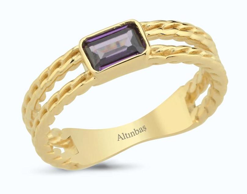 Altınbaş Mor Taşlı 14 Ayar Rose Gold Altın Yüzük