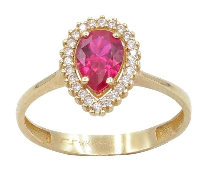 Çoklar Altın ve Pırlanta Pembe Taşlı Damla 10 Ayar Altın Yüzük