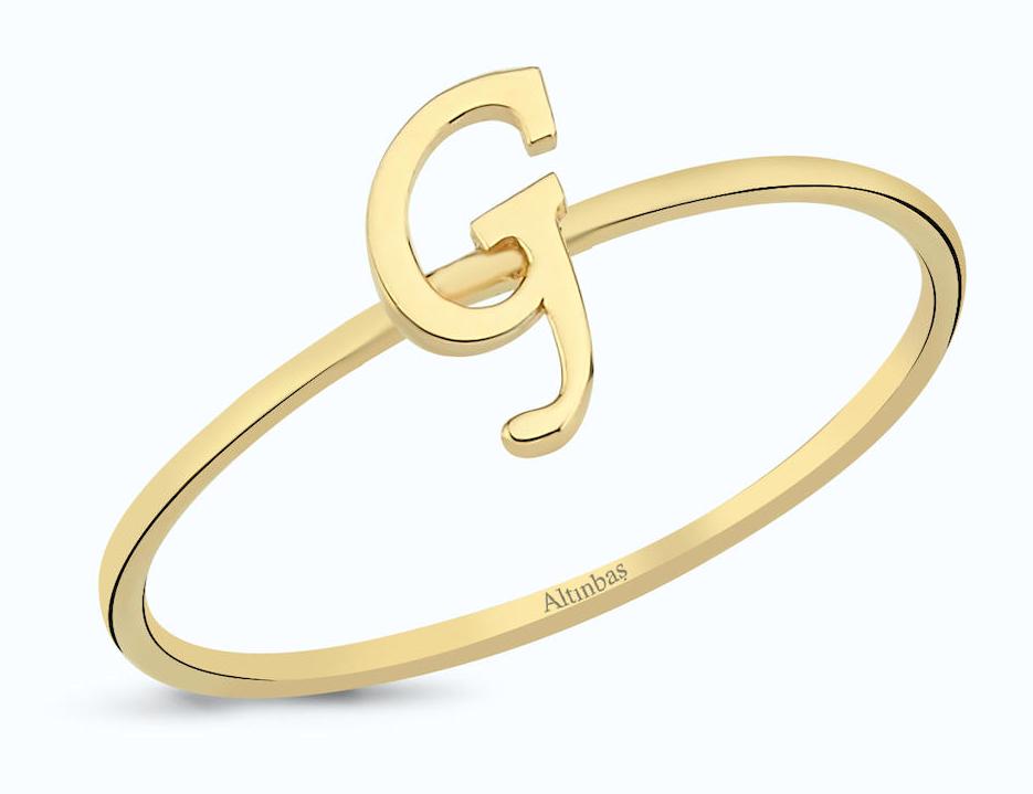 Altınbaş Beyaz G Harfli 14 Ayar Rose Gold Altın Yüzük