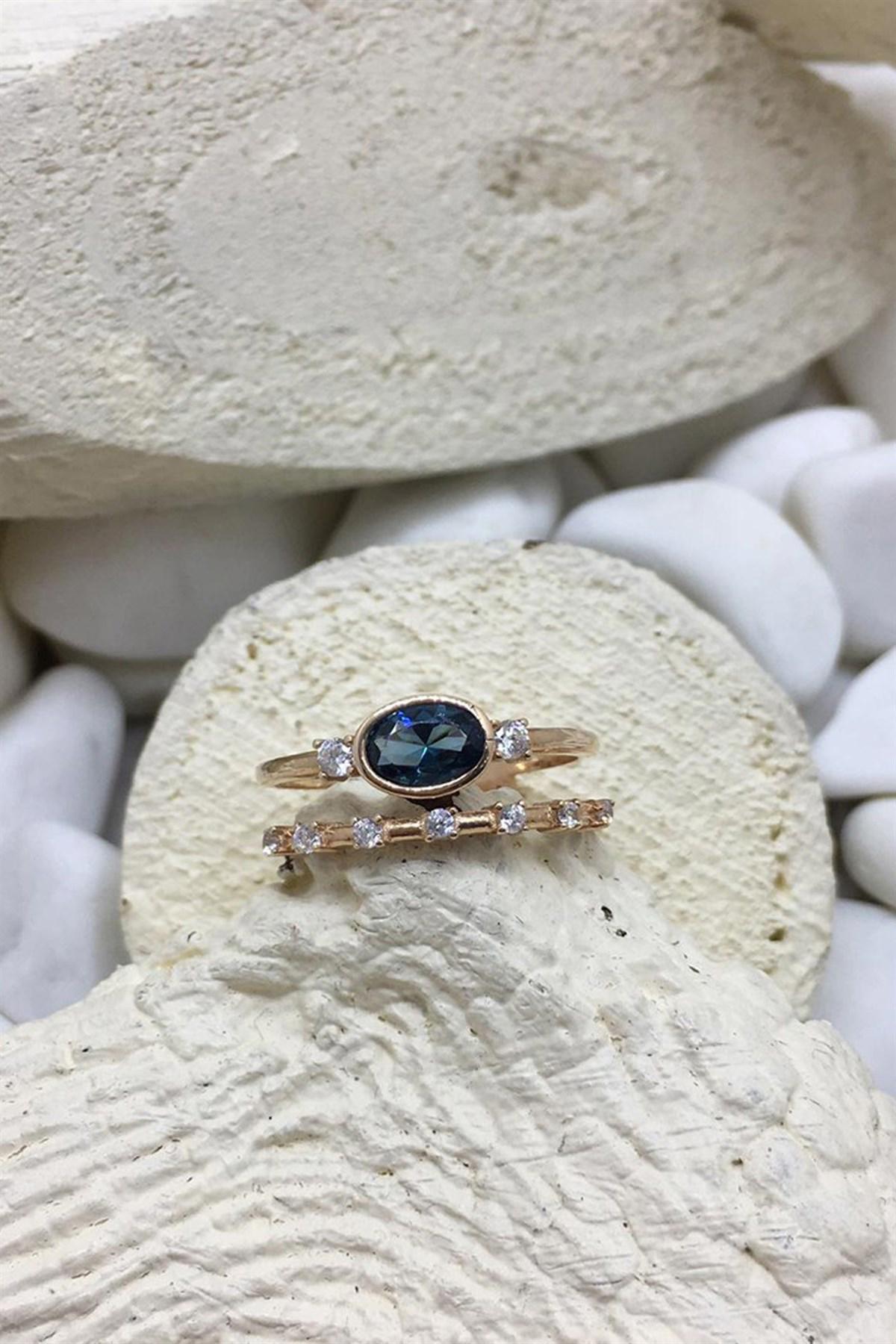 Aykan Kuyumculuk Beyaz Aquamarine Taşlı 14 Ayar Rose Gold Altın Yüzük
