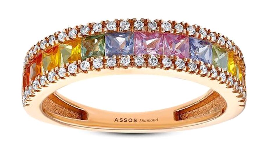 Assos Pırlanta Safir Taşlı 14 Ayar Rose Gold Altın Yüzük