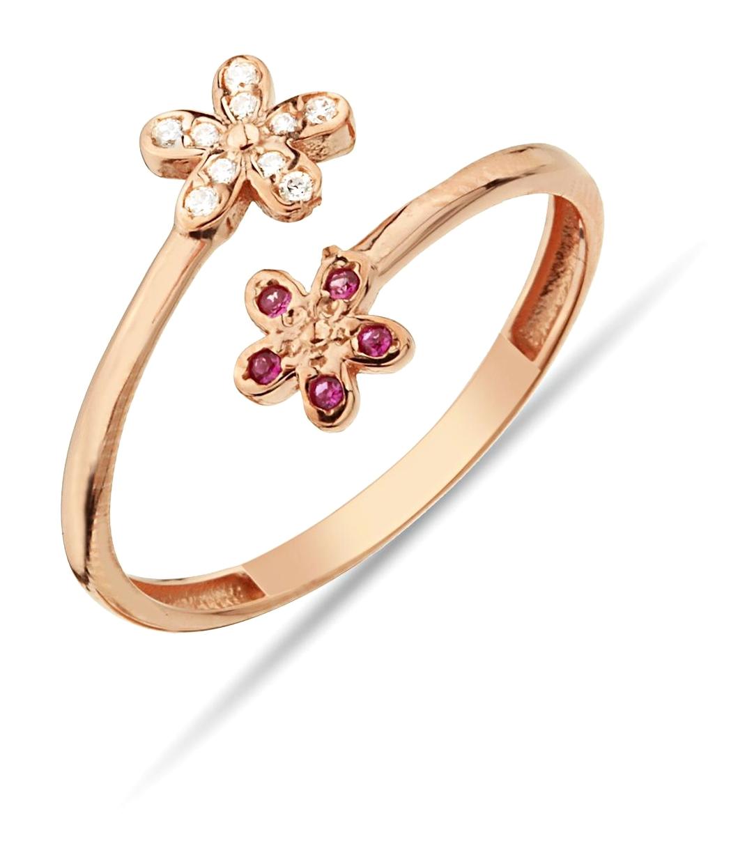Argentum Concept Çiçekli Beyaz Taşlı 925 Ayar Rose Gold Altın Yüzük