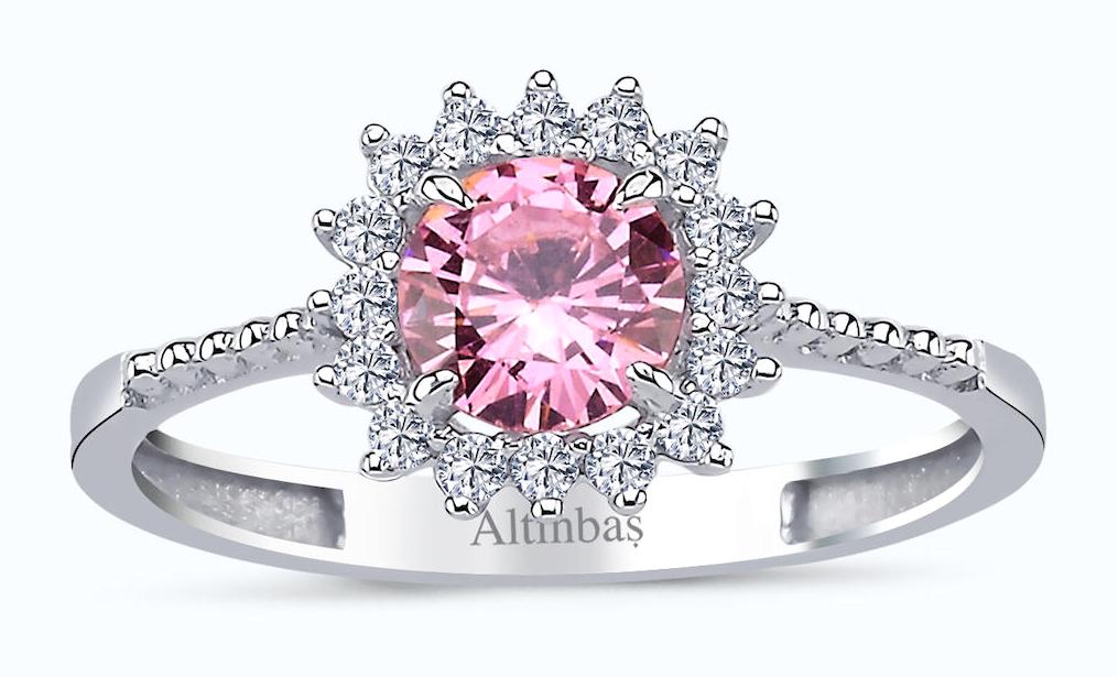 Altınbaş Pembe Taşlı 14 Ayar Altın Yüzük