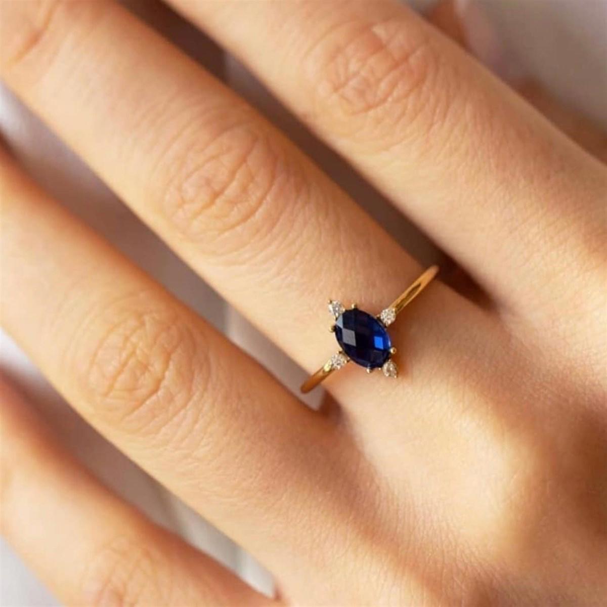 Aykan Kuyumculuk Mavi Topaz Taşlı 14 Ayar Rose Gold Altın Yüzük