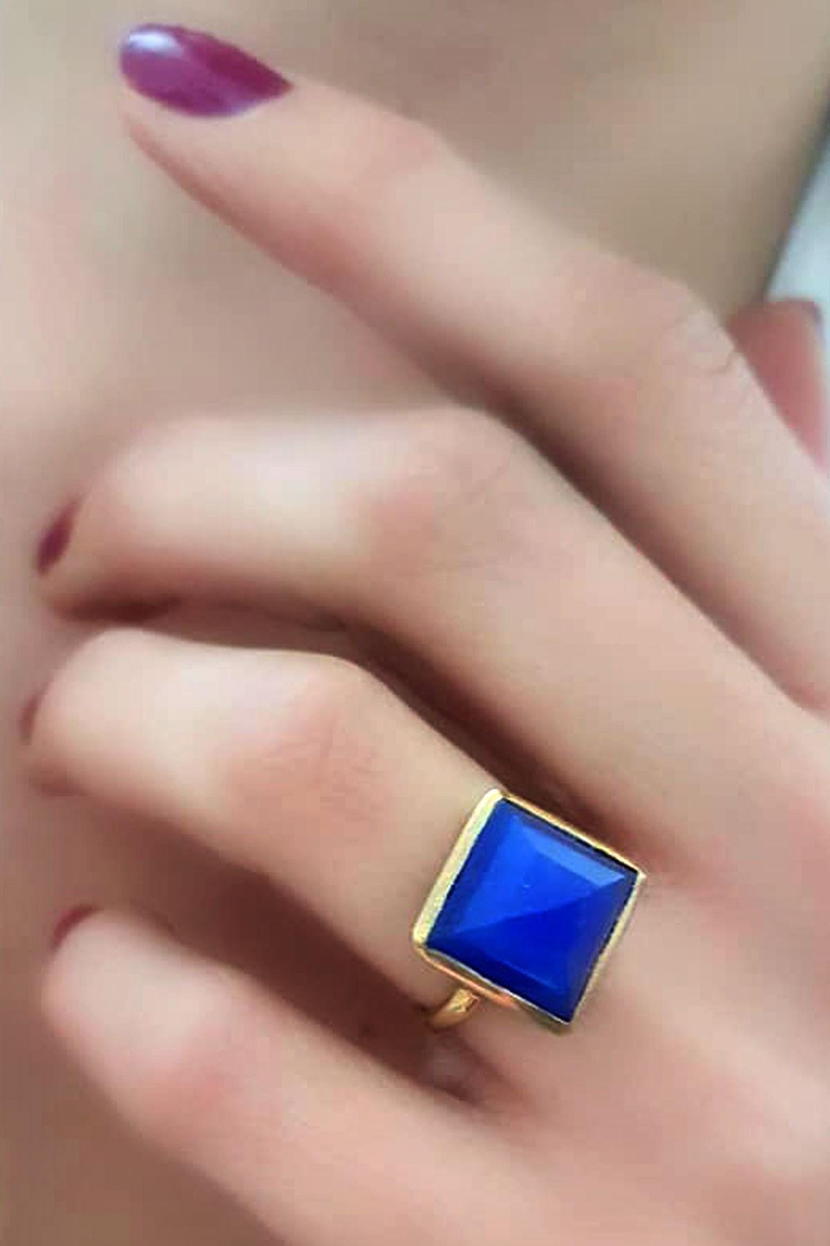 Oseshop Mavi Lapis Taşlı 925 Ayar Altın Yüzük