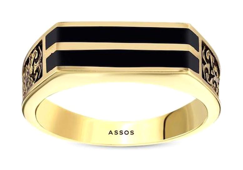 Assos Pırlanta Siyah 14 Ayar Rose Gold Altın Yüzük