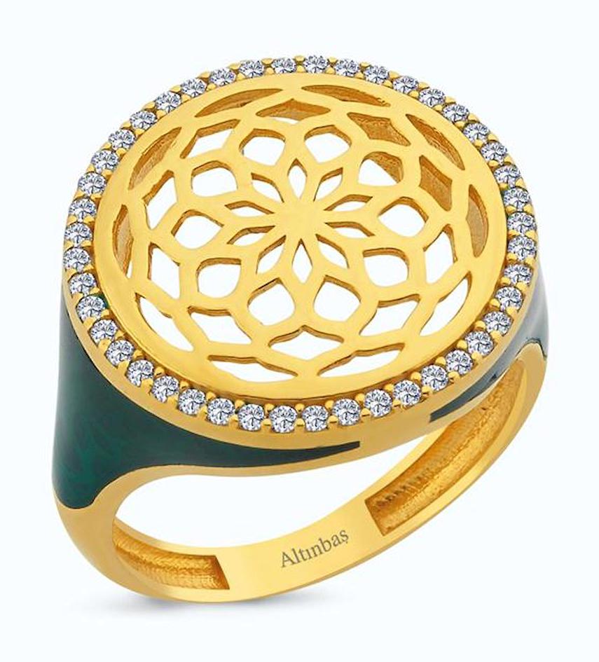 Altınbaş Beyaz Taşlı Mandala 22 Ayar Rose Gold Altın Yüzük