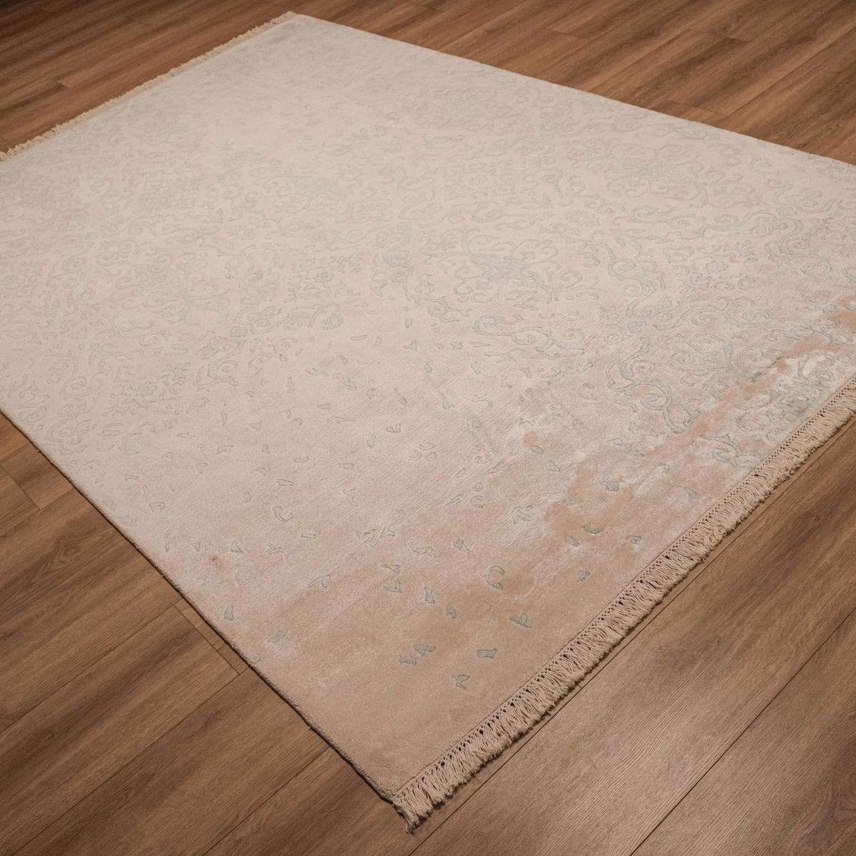 Halıcızade Krem Bambu - Pamuk Antibakteriyel Yıkanabilir Dikdörtgen El Dokuması Salon Halısı 100x150 cm