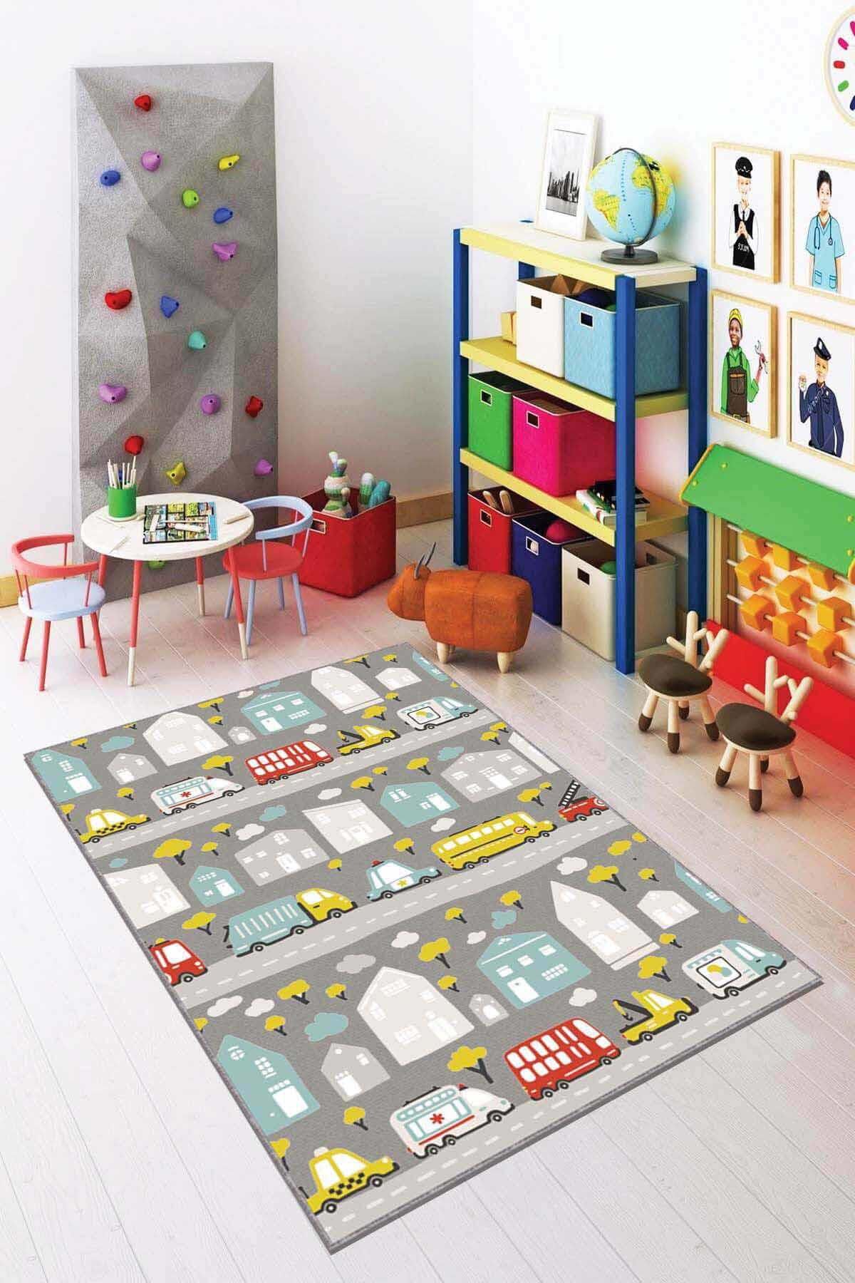 Viva Home AR058 Çok Renkli 7 mm Mikropolyester Leke Tutmaz Yıkanabilir Orta Kaymaz Dot Taban Dikdörtgen Makine Dokuma Çocuk Odası Halısı 170x240 cm