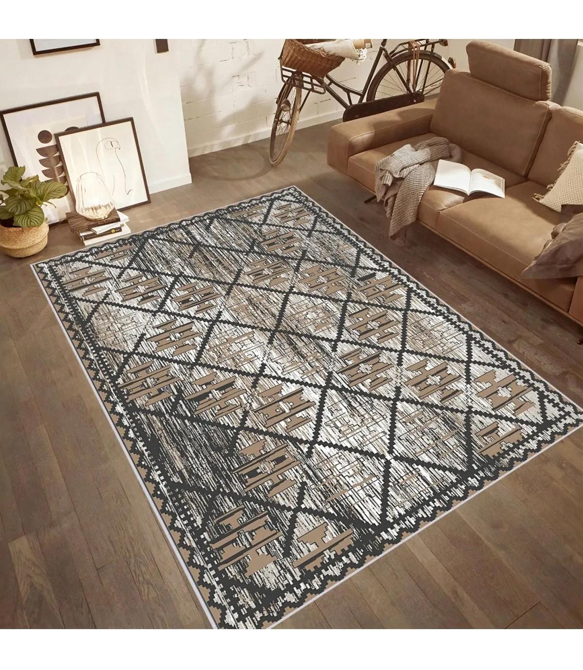 Rovigo Home RVG0527 Çok Renkli 8 mm Polyester Leke Tutmaz-Toz Tutmaz Yıkanabilir İnce Kaymaz Dot Taban Dikdörtgen Makine Dokuma Salon Halısı 80x300 cm