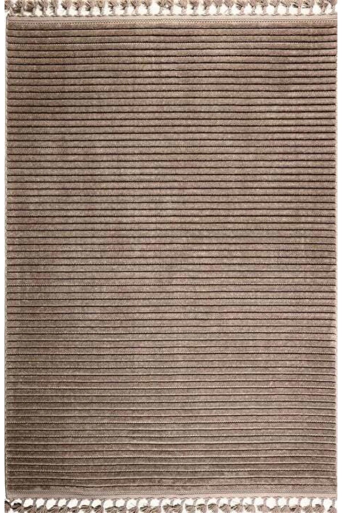Gümüşsuyu Alvin 12612 Bej 10 mm Polyester Toz Tutmaz Orta Dikdörtgen Makine Dokuma Yatak Odası Halısı 80x200 cm