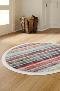 Dijidekor Multi Krem 7 mm Polyester Yıkanabilir Orta Kaymaz Dot Taban Yuvarlak Makine Dokuma Salon Halısı 130x190 cm