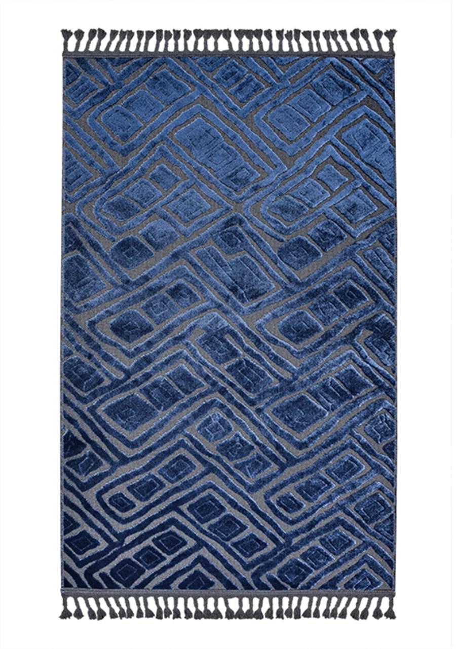 Kreasyon Halı Rönesans 9209 Mavi 6 mm Akrilik Toz tutmaz Yıkanabilir İnce Kaymaz Dikdörtgen Makine Dokuma Salon Halısı 80x500 cm