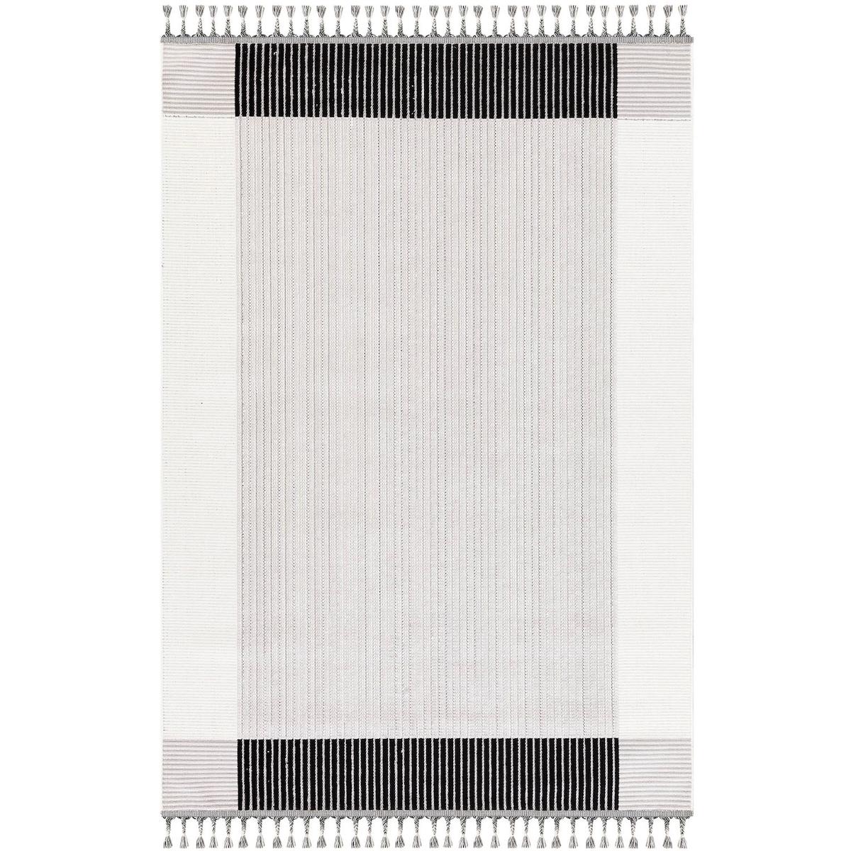 İpek Mekik Halı Duru Pien 1704 Beyaz-Gri 10 mm Polyester Yıkanabilir Orta Kaymaz Dikdörtgen Makine Dokuma Antre-Çocuk Odası-Salon-Yatak Odası Halısı 160x230 cm