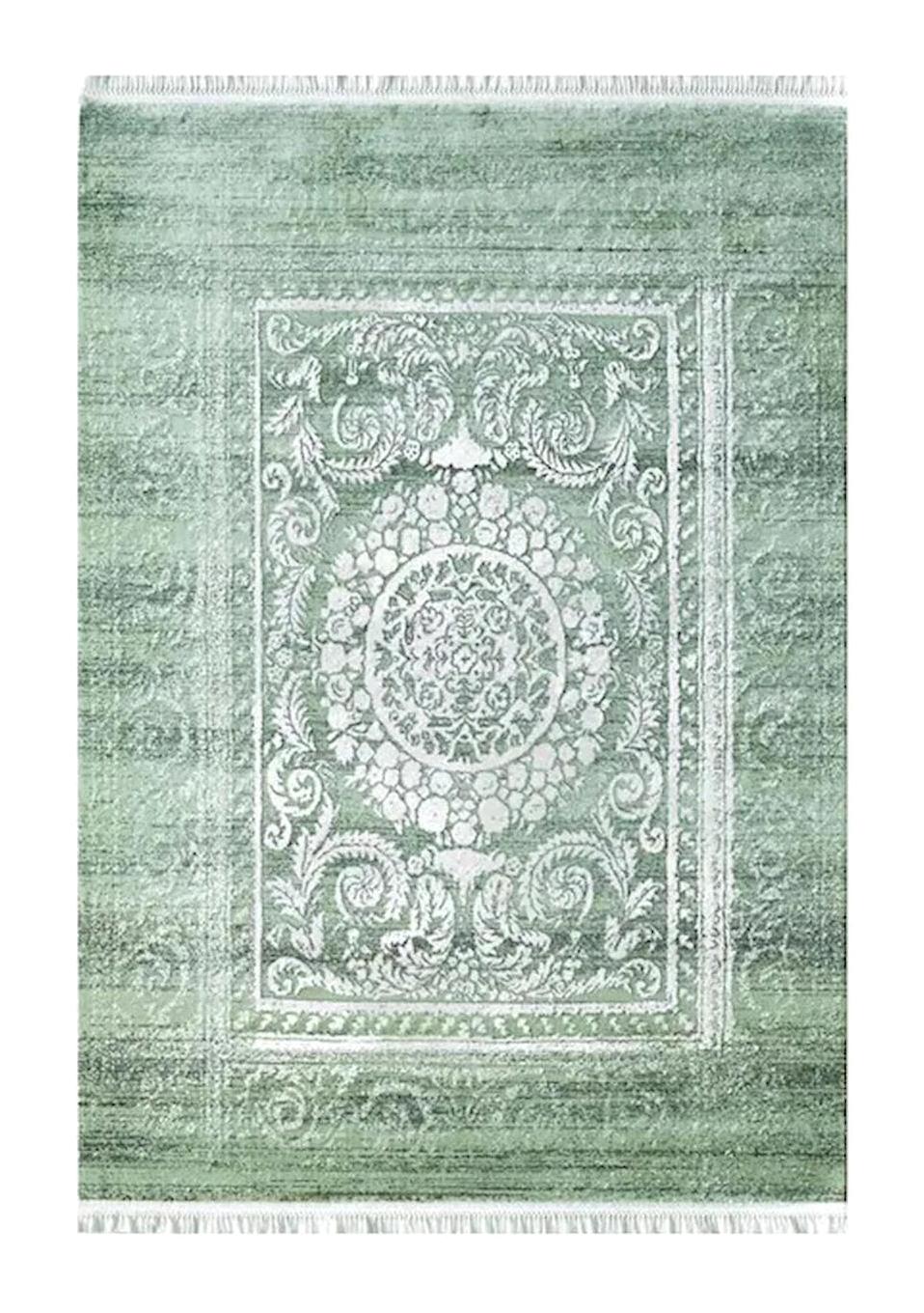 Pierre Cardin Alanis A350F Krem - Yeşil 12 mm Akrilik Yumuşak Yıkanabilir İnce Kaymaz Dikdörtgen Makine Dokuma Salon Halısı 80x500 cm