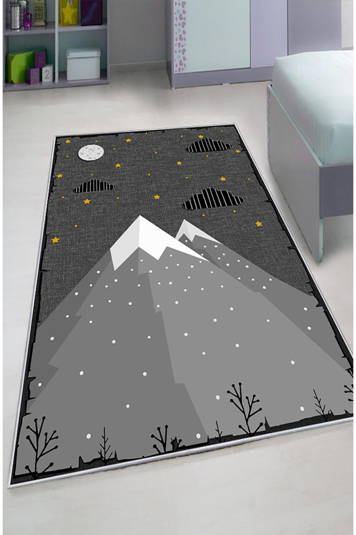 Artizon ART-C-024 Çok Renkli 0.8 mm Polyester Toz Tutmaz Yıkanabilir İnce Kaymaz Dot Taban Dikdörtgen Makine Dokuma Çocuk Odası Halısı 120x160 cm