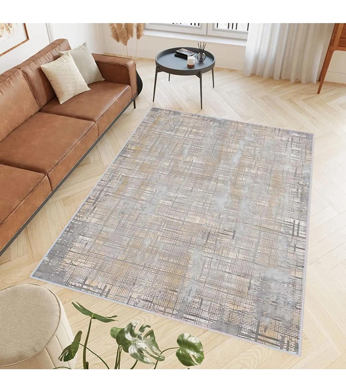 Rovigo Home RVG0425 Krem 8 mm Polyester Antibakteriyel-Leke Tutmaz-Toz Tutmaz Yıkanabilir İnce Kaymaz Dot Taban Dikdörtgen Makine Dokuma Salon Halısı 120x120 cm