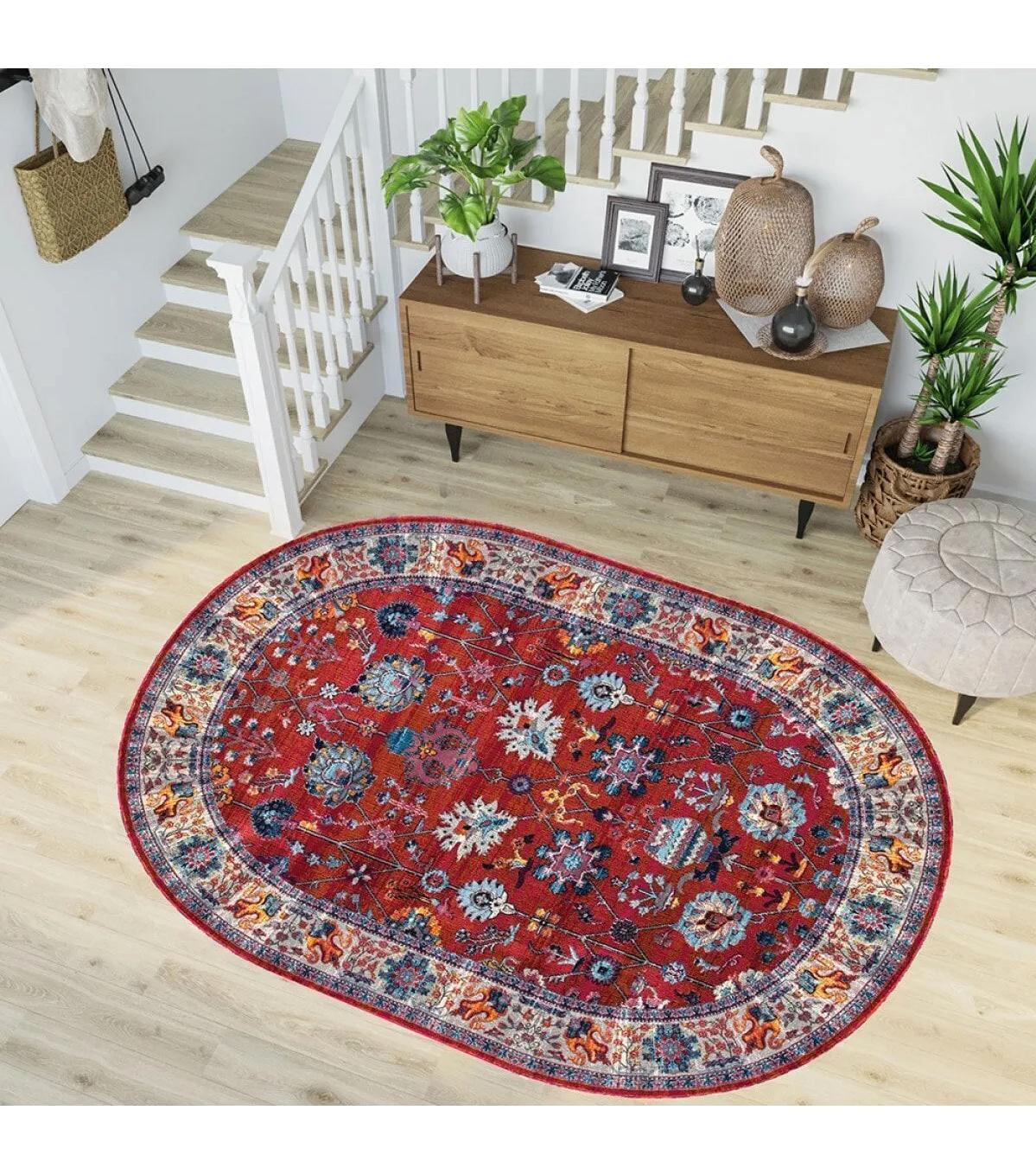 Rovigo Home RVG7225-HT994 Çok Renkli 8 mm Polyester Yıkanabilir Orta Kaymaz Dot Taban Dikdörtgen Makine Dokuma Salon Halısı 80x300 cm