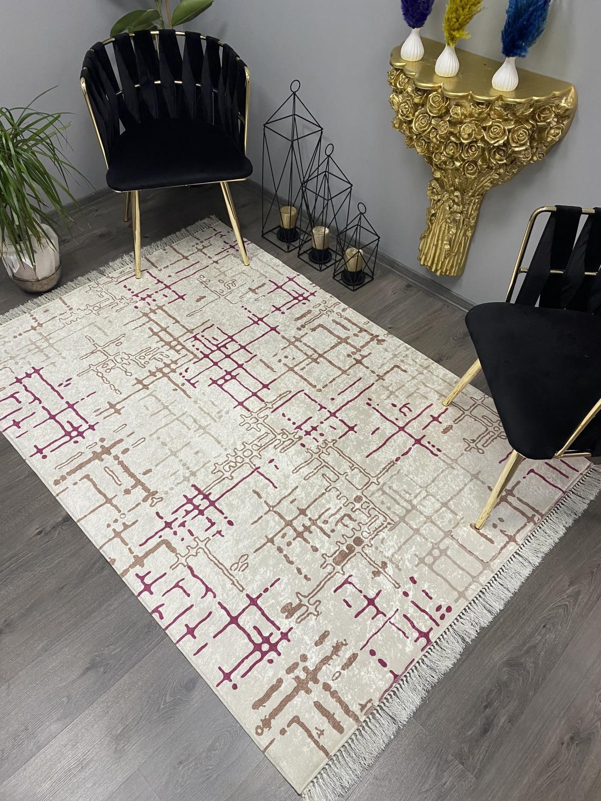 Halı Furyası Krem Yıkanabilir Kaymaz Deri Taban Dikdörtgen Makine Dokuma Salon Halısı 180x250 cm