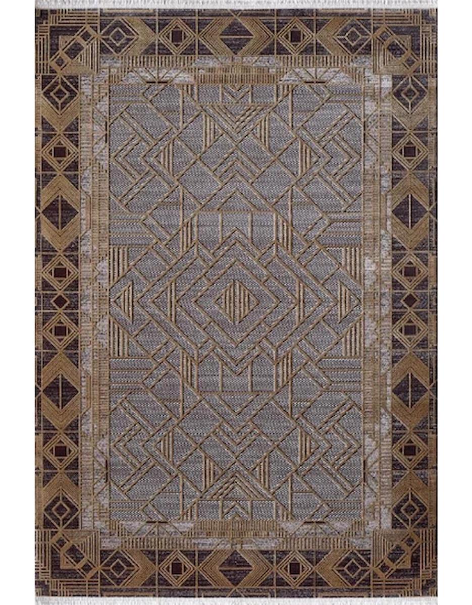 Royal Halı Elite QE01A Kahverengi 7 mm Viskon Toz Tutmaz Yıkanabilir Kalın Kaymaz Lateks Taban Dikdörtgen Makine Dokuma Salon Halısı 100x200 cm
