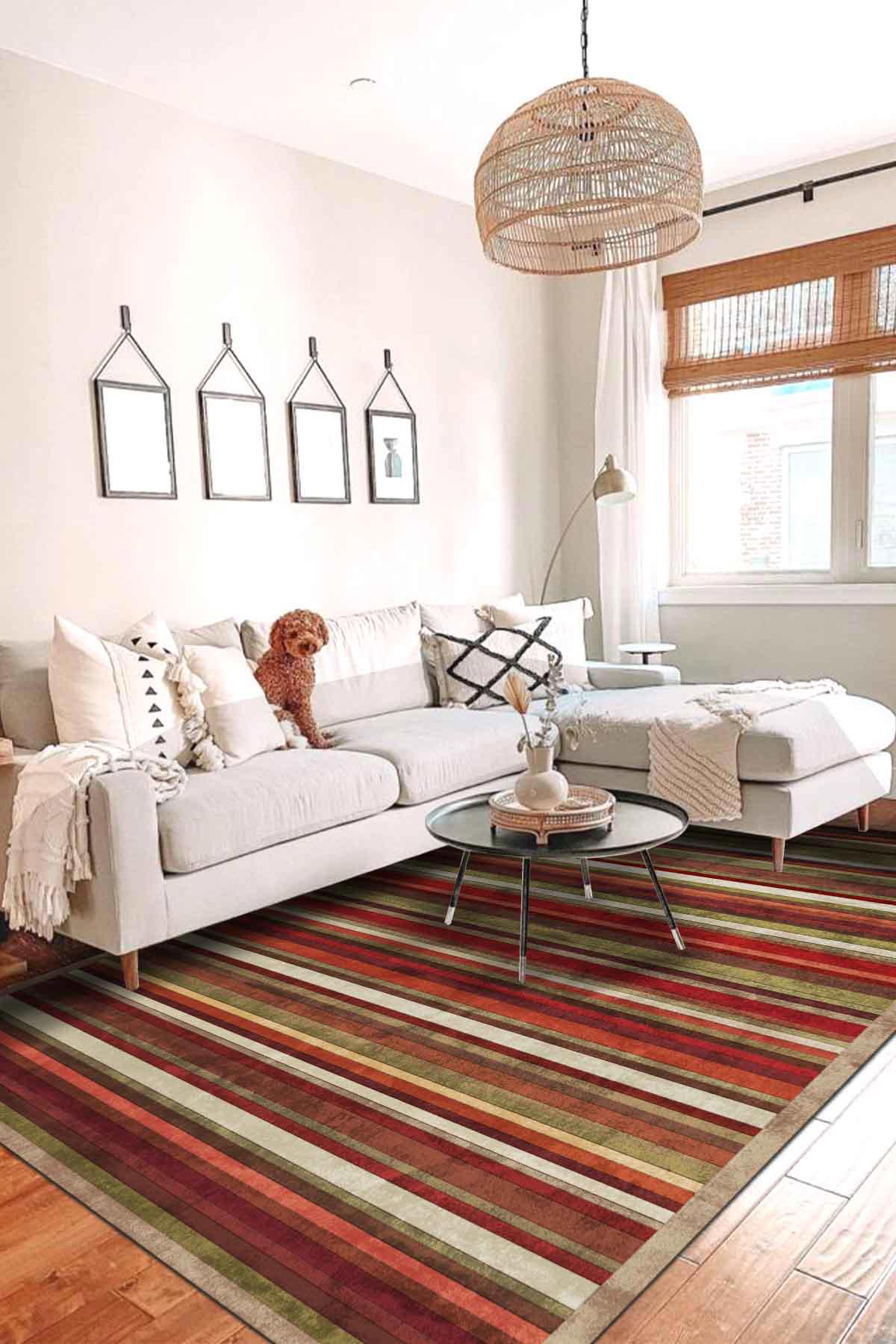 İlyaki Home Hezare Krem 0.5 mm Pamuk Antialerjenik Yıkanabilir İnce Kaymaz pamuk Taban Dikdörtgen Makine Dokuma Salon Halısı 133x190 cm