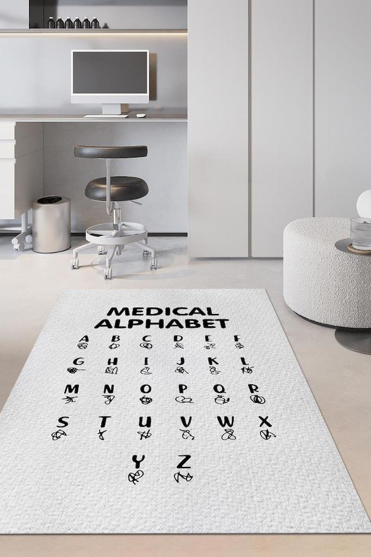 Homshtag Doktor Yazısı Krem 4 mm Pamuk Antistatik Yıkanabilir İnce Kaymaz Dikdörtgen Makine Dokuma Ofis Halısı 120x180 cm