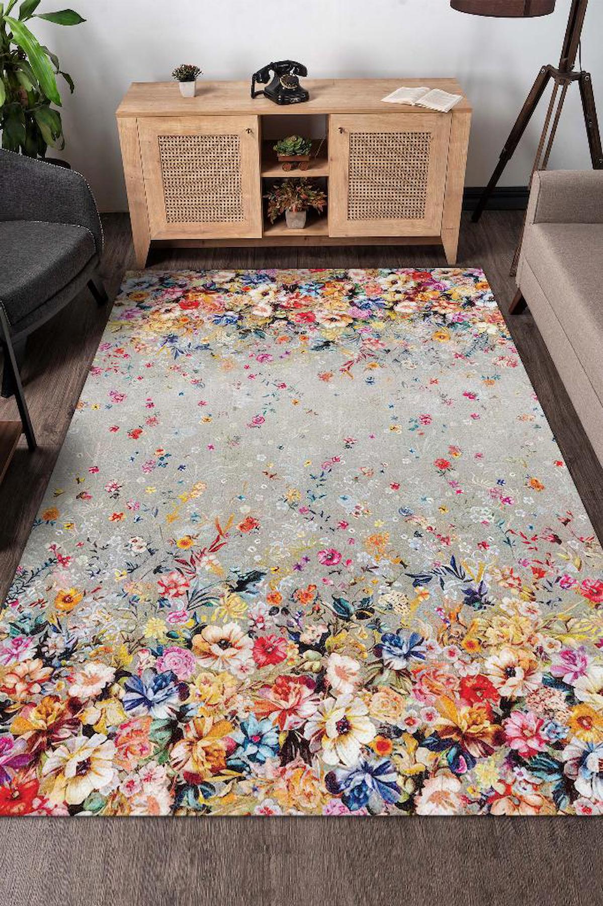 Homshtag Krem 4 mm Pamuk Antistatik Yıkanabilir İnce Kaymaz Dikdörtgen Makine Dokuma Oturma Odası Halısı 195x290 cm