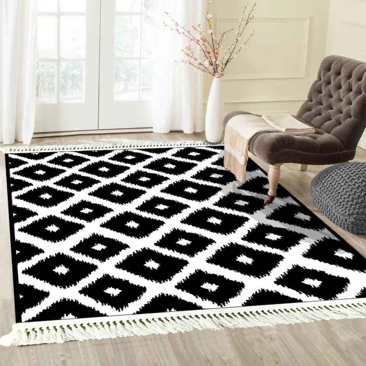 Prizma Home V6016 Çok Renkli Pamuk Toz Tutmaz Yıkanabilir Orta Dikdörtgen Makine Dokuma Oturma Odası-Salon Halısı 120x160 cm
