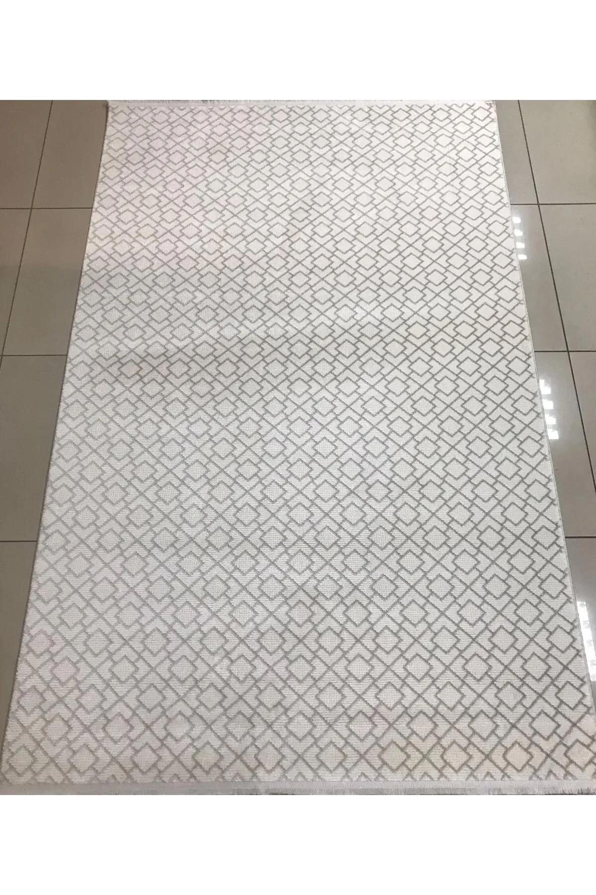Merinos Diyez 39398 Krem 8.5 mm Akrilik Yıkanabilir İnce Kaymaz Dikdörtgen Makine Dokuma Salon Halısı 160x300 cm