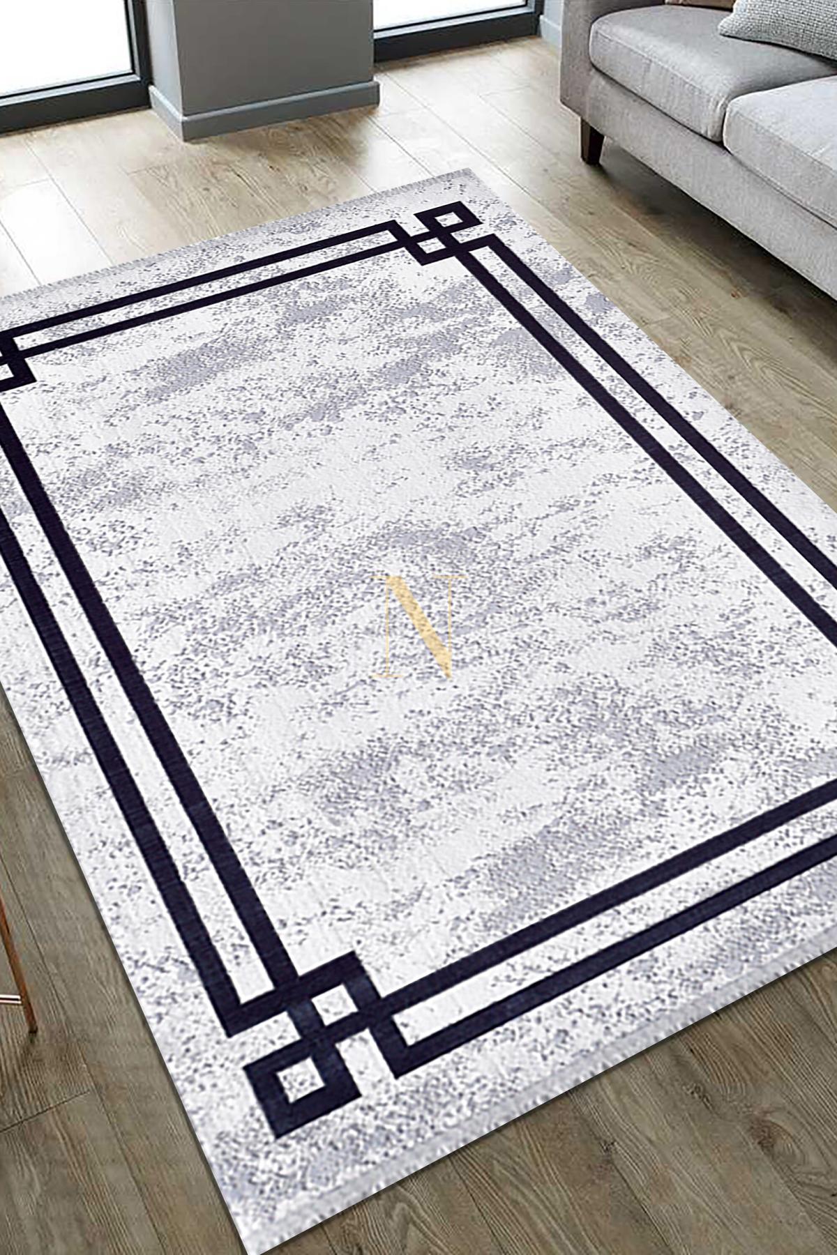 Pierre Cardin La Vita QT07D Bej-Siyah 7 mm Akrilik Yumuşak Yıkanabilir İnce Kaymaz Dikdörtgen Makine Dokuma Salon Halısı 100x290 cm
