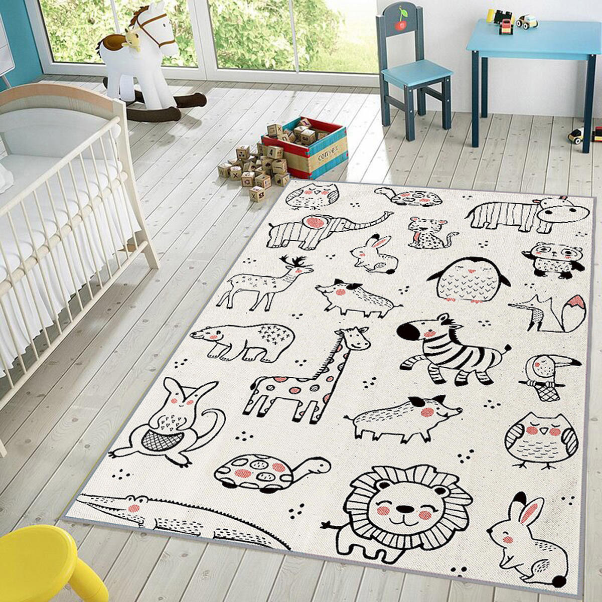 Rovigo Home RVG4025 Krem 8 mm Polyester Yıkanabilir Orta Kaymaz Dot Taban Dikdörtgen Makine Dokuma Çocuk Odası Halısı 80x300 cm