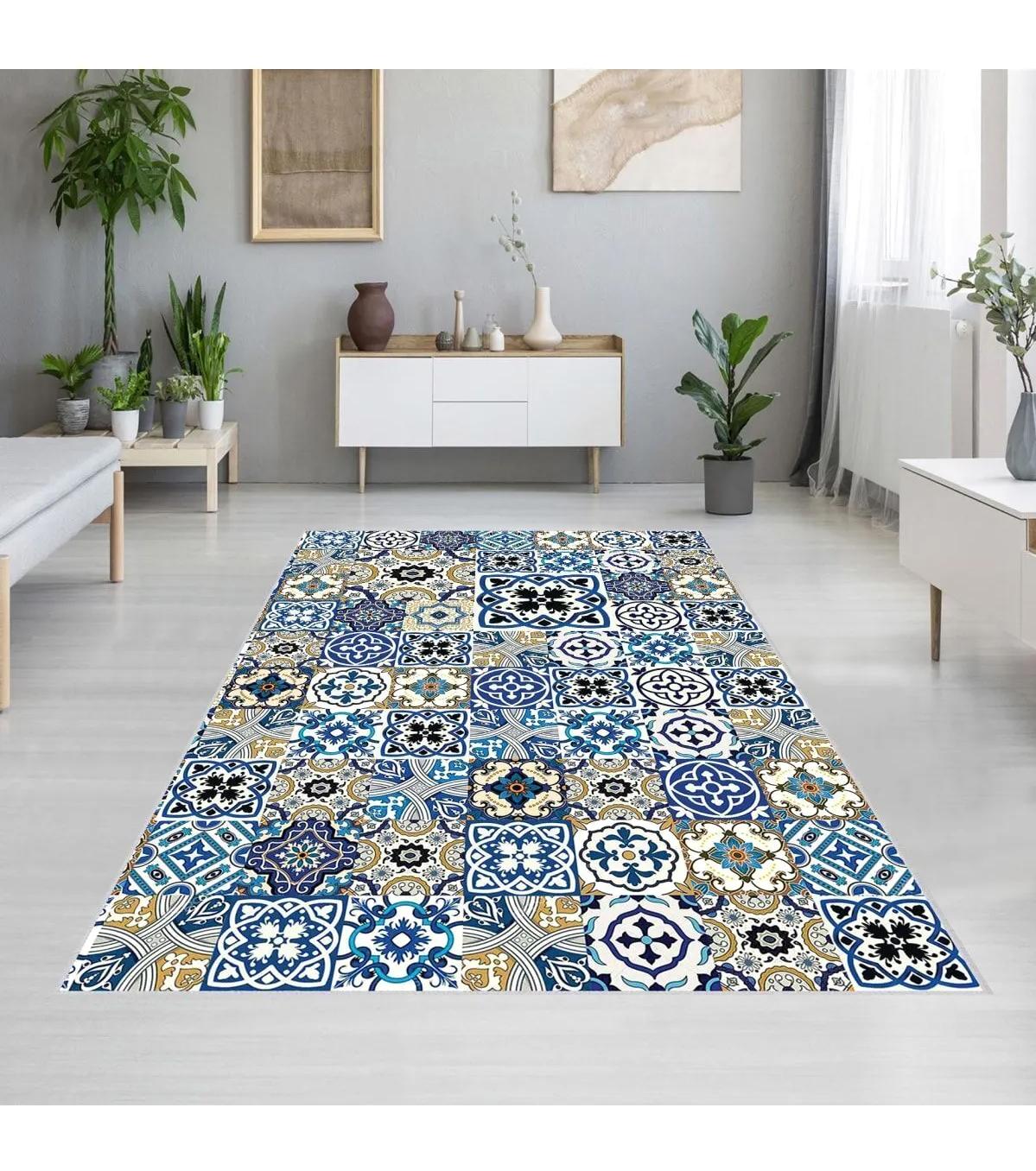 Rovigo Home RVG1878-SD166 Çok Renkli 8 mm Polyester Antibakteriyel-Leke Tutmaz-Toz Tutmaz Yıkanabilir İnce Kaymaz Dot Taban Dikdörtgen Makine Dokuma Salon Halısı 120x200 cm