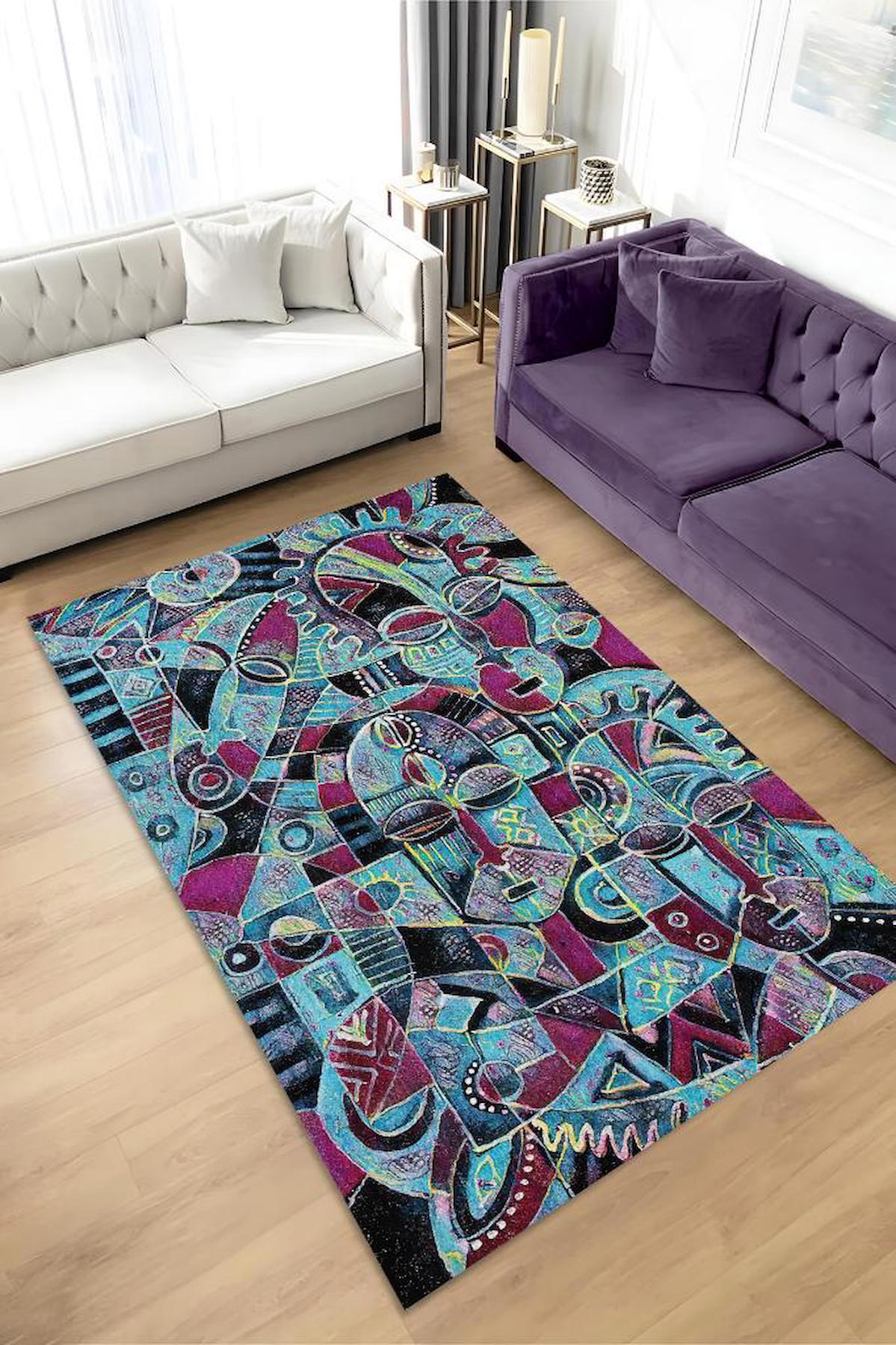Homshtag Maskeli Kabile Krem 4 mm Pamuk Antistatik Yıkanabilir İnce Kaymaz Dikdörtgen Makine Dokuma Salon Halısı 120x180 cm