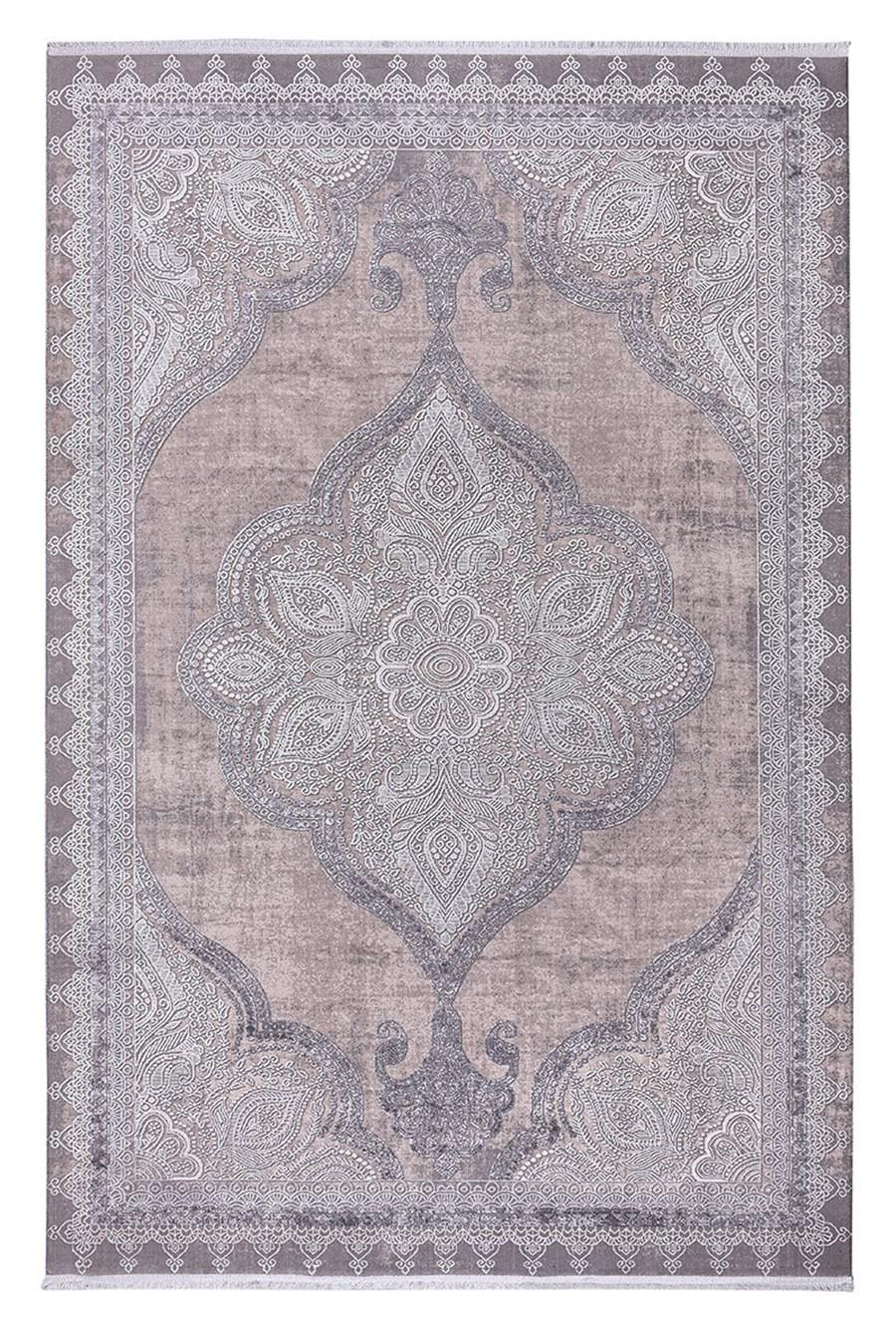 Kreasyon Halı Biblos 9308 Gri 8 mm Akrilik Toz tutmaz Yıkanabilir İnce Kaymaz Dikdörtgen Makine Dokuma Salon Halısı 80x200 cm