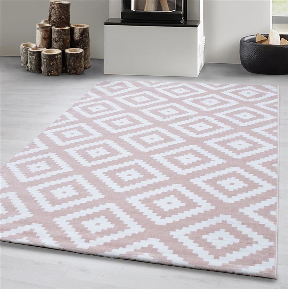 Red Halı Pembe 6 mm Polipropilen Antialerjenik Yıkanabilir İnce Kaymaz Jüt Taban Dikdörtgen Makine Dokuma Salon Halısı 100x200 cm