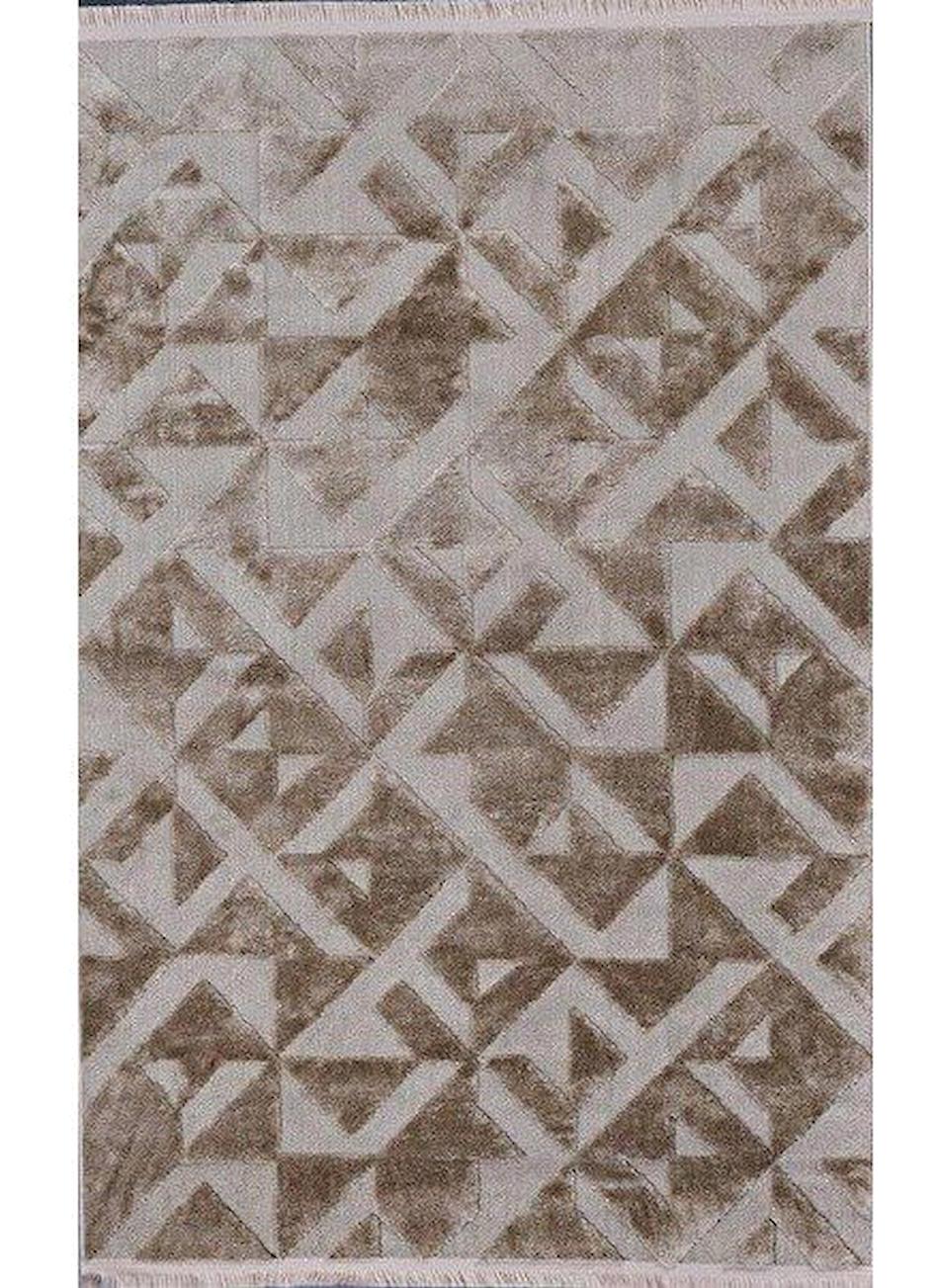 Gümüşsuyu Deco Geo 15869 Kahverengi 10 mm Pamuk-Polyester Toz Tutmaz Yıkanabilir Kalın Kaymaz Geometrik Dikdörtgen Makine Dokuma Salon Halısı 100x400 cm