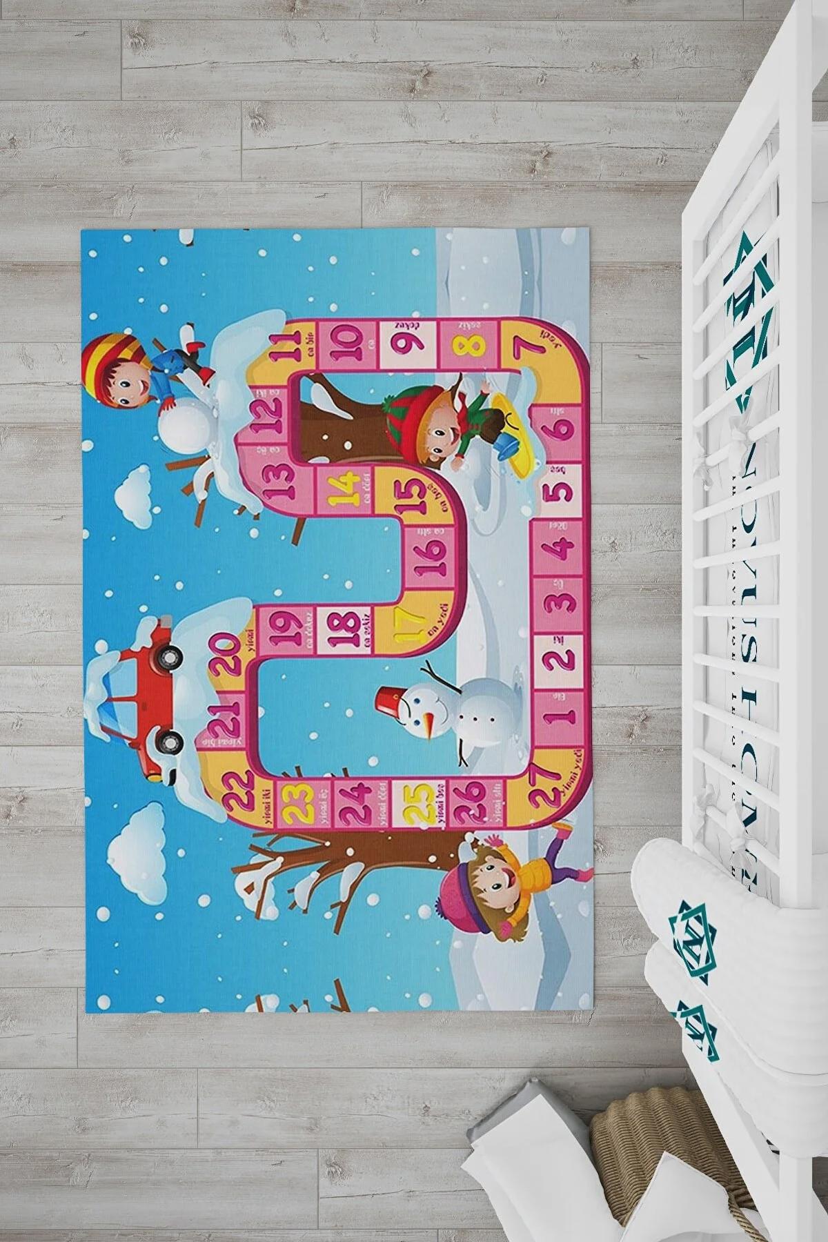 Novus Home Verona Serisi Mavi 6 mm Polyester Antibakteriyel-Toz Tutmaz-Yalıtıma Yardımcı Yıkanabilir İnce Kaymaz Taban Dikdörtgen Makine Dokuma Çocuk Odası Halısı 80x400 cm