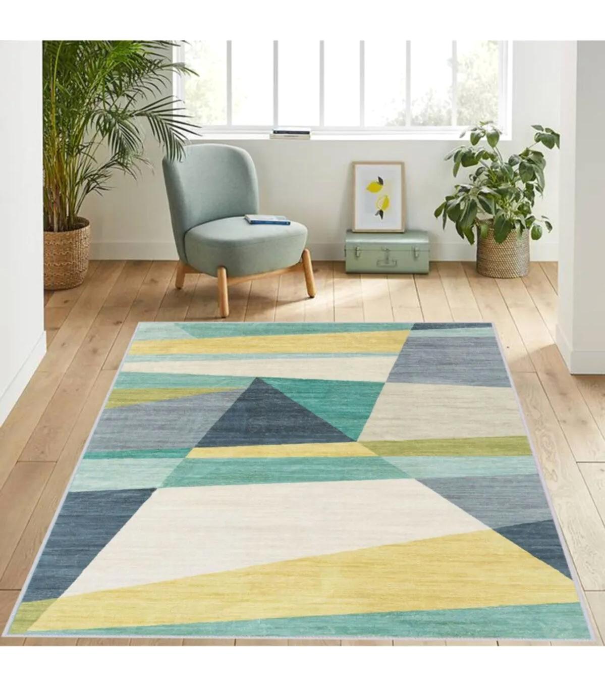 Rovigo Home RVG1146 Çok Renkli 8 mm Polyester Leke Tutmaz-Toz Tutmaz Yıkanabilir İnce Kaymaz Dot Taban Dikdörtgen Makine Dokuma Salon Halısı 80x500 cm