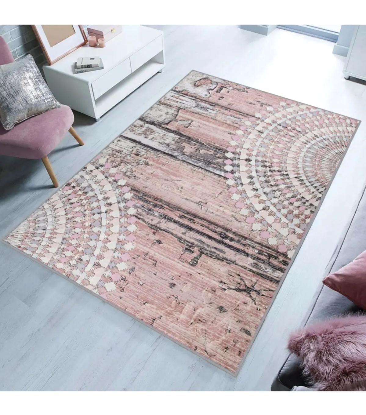 Rovigo Home RVG1821 Çok Renkli 8 mm Polyester Antibakteriyel-Leke Tutmaz-Toz Tutmaz Yıkanabilir İnce Kaymaz Dot Taban Dikdörtgen Makine Dokuma Salon Halısı 100x200 cm
