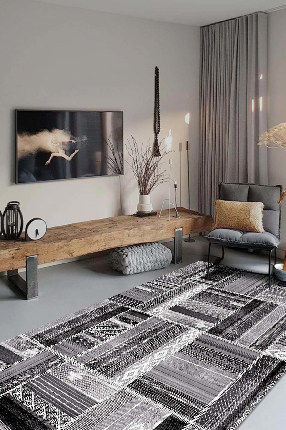 Latte Dizayn Clark Krem 0.5 mm Pamuk Antibakteriyel Yıkanabilir İnce Kaymaz Pamuk Taban Dikdörtgen Makine Dokuma Salon Halısı 120x120 cm