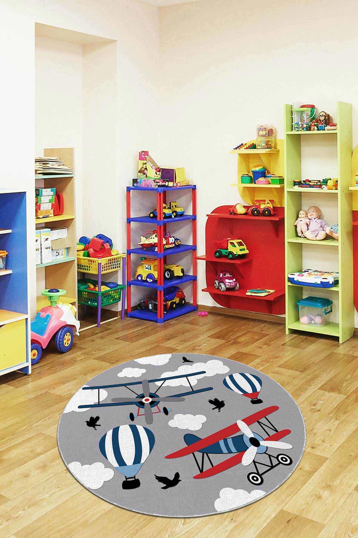 Viva Home AR1020 Gri 7 mm Mikropolyester Toz Tutmaz Yıkanabilir İnce Kaymaz Dot Taban Yuvarlak Makine Dokuma Çocuk Odası Halısı 80x150 cm
