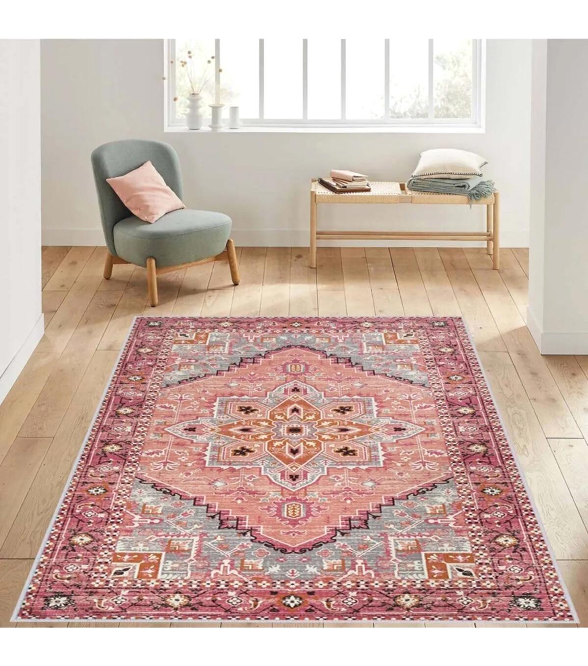 Rovigo Home RVG1424 Çok Renkli 8 mm Polyester Leke Tutmaz-Toz Tutmaz Yıkanabilir İnce Kaymaz Dot Taban Dikdörtgen Makine Dokuma Salon Halısı 80x500 cm
